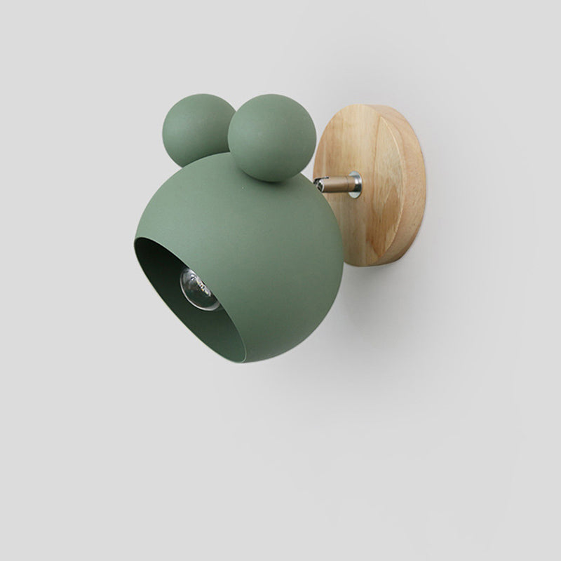 Modern Nordic Single Wall Light Wooden Globe Macaron Wall Lamp with Wrought Iron Shade