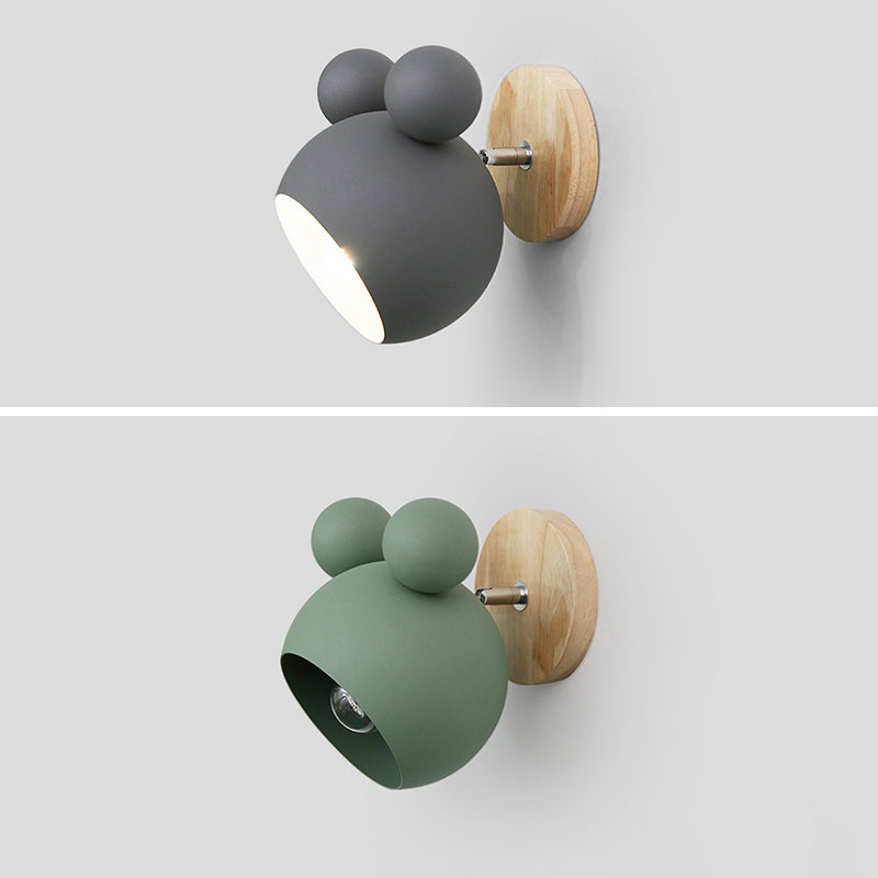 Modern Nordic Single Wall Light Wooden Globe Macaron Wall Lamp with Wrought Iron Shade