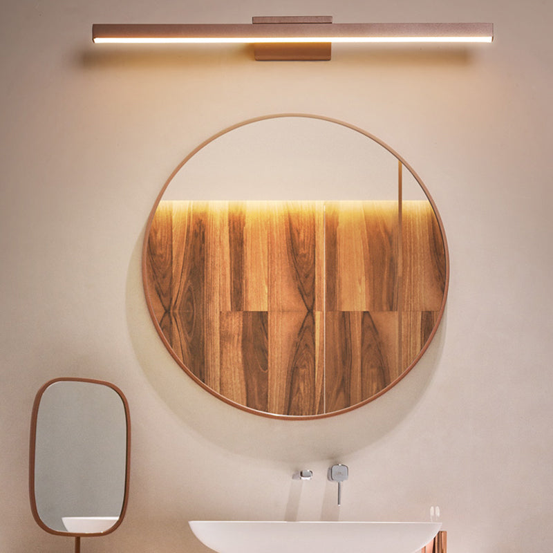 1-Light Linear Shade Wall Sconce Modern Simple Style Mirror Wall Lighting in Brown