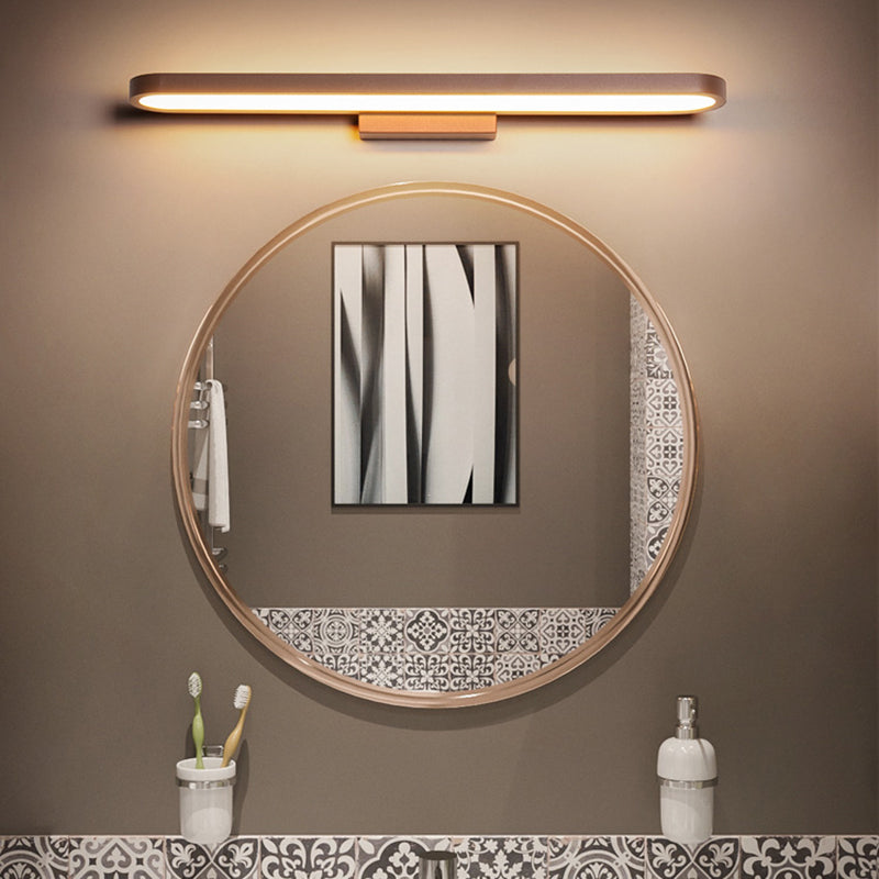 1-Light Linear Shade Wall Sconce Modern Simple Style Mirror Wall Lighting in Brown
