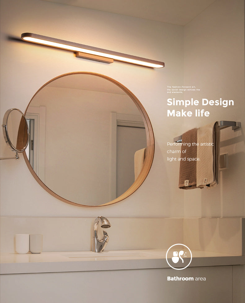 Éclairage de mur de miroir de style simple de style miroir simple à 1 lumière linéaire en marron
