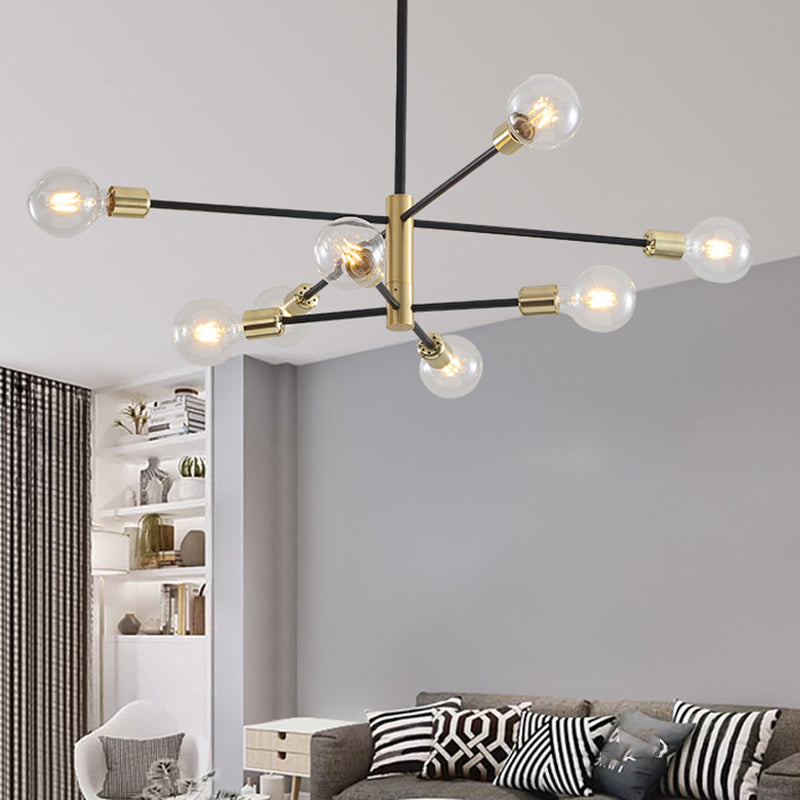 Black and Gold Sputnik Pendant Light in Industrial Vintage Style Bare Bulb Wrought Iron Hanging Lamp