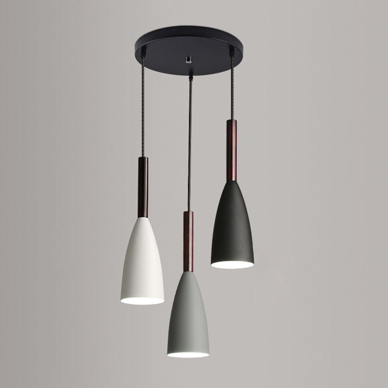 Pendant multi-lumière à teinte conique à 3 légers, luminaire de plafond multi-pendentif en métal minimaliste