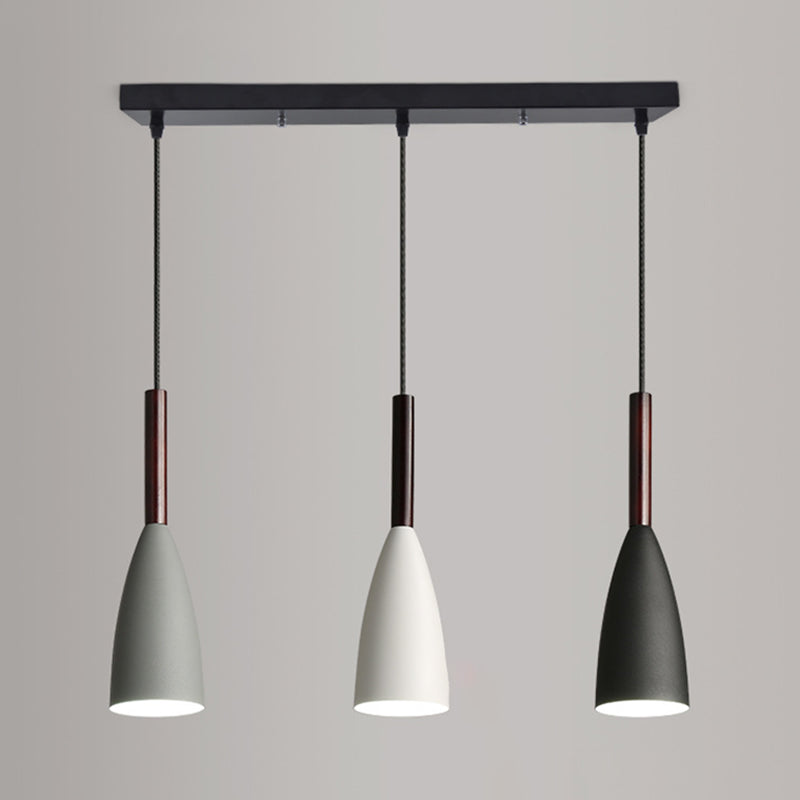 Pendant multi-lumière à teinte conique à 3 légers, luminaire de plafond multi-pendentif en métal minimaliste