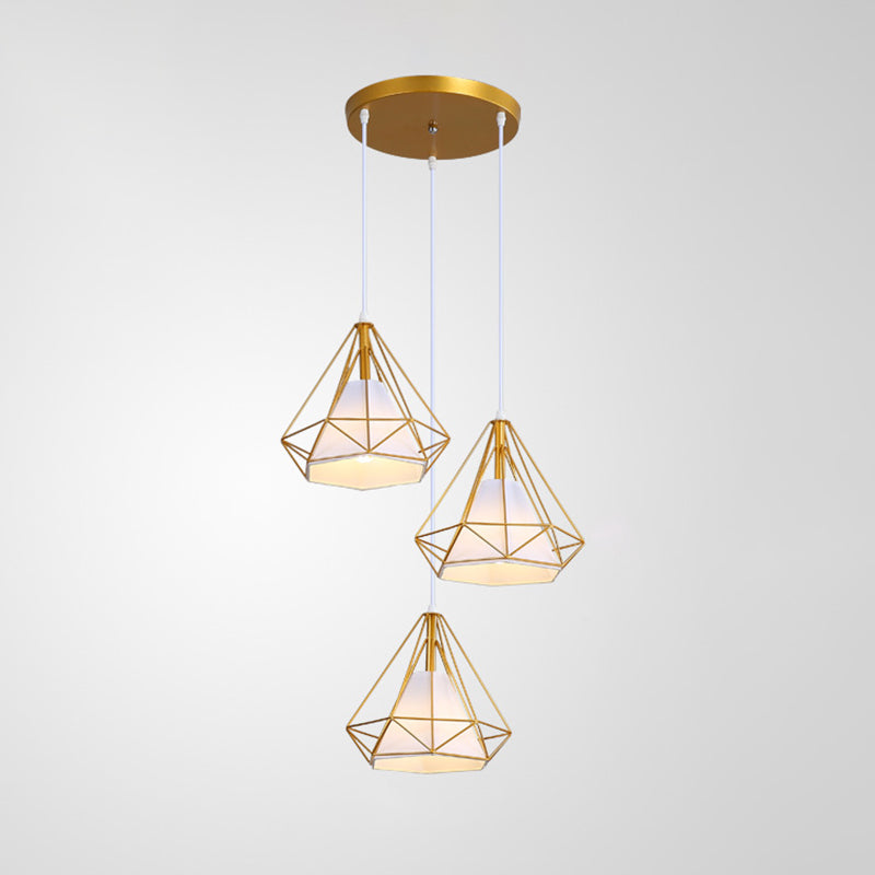 Contemporary Pendant Lights with Cage Shade, Fabric 3-Light Multi Pendant Ceiling Light Fixture