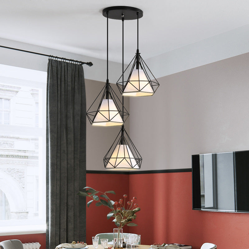 Contemporary Pendant Lights with Cage Shade, Fabric 3-Light Multi Pendant Ceiling Light Fixture