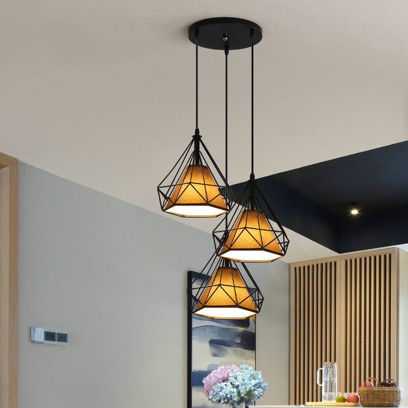 Contemporary Pendant Lights with Cage Shade, Fabric 3-Light Multi Pendant Ceiling Light Fixture