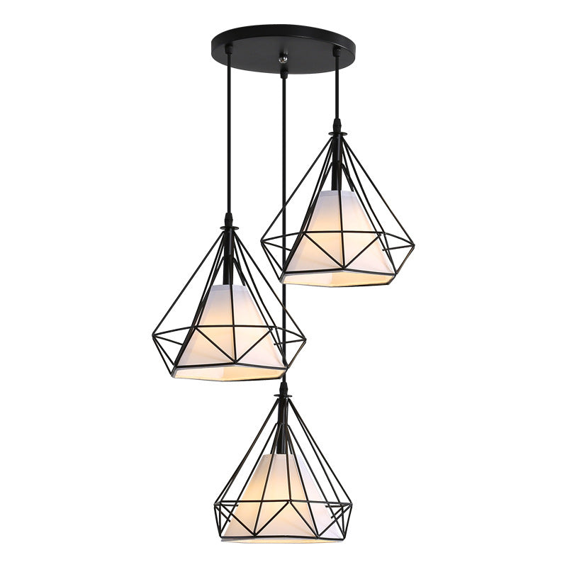 Contemporary Pendant Lights with Cage Shade, Fabric 3-Light Multi Pendant Ceiling Light Fixture