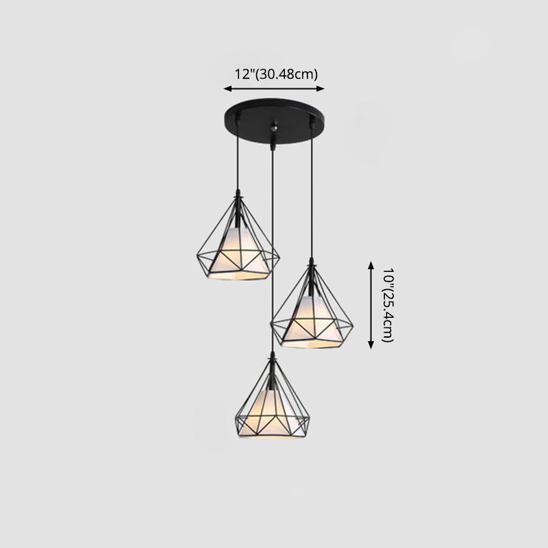 Contemporary Pendant Lights with Cage Shade, Fabric 3-Light Multi Pendant Ceiling Light Fixture