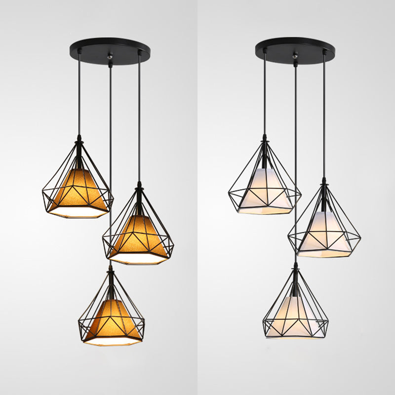 Contemporary Pendant Lights with Cage Shade, Fabric 3-Light Multi Pendant Ceiling Light Fixture