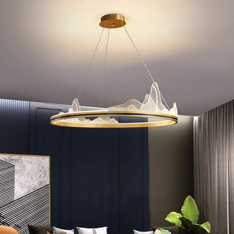 Orbicular Hanging Ceiling Light, Luxurious Acrylic Single Light Hanging Light Fixtures in Gold