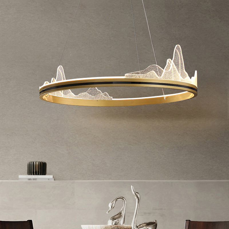 Orbicular Hanging Ceiling Light, Luxurious Acrylic Single Light Hanging Light Fixtures in Gold