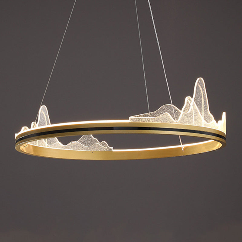 Orbicular Hanging Ceiling Light, Luxurious Acrylic Single Light Hanging Light Fixtures in Gold