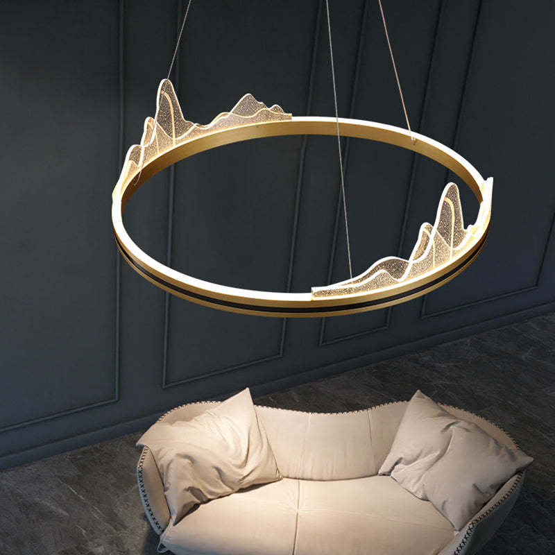 Orbicular Hanging Ceiling Light, Luxurious Acrylic Single Light Hanging Light Fixtures in Gold