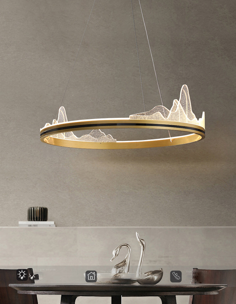 Orbicular Hanging Ceiling Light, Luxurious Acrylic Single Light Hanging Light Fixtures in Gold