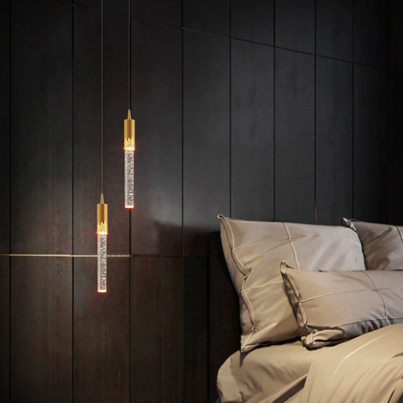 Luxury Cylinder Hanging Light, Minimalist Crystal Shade with Metal Top for Restaurant, Bar