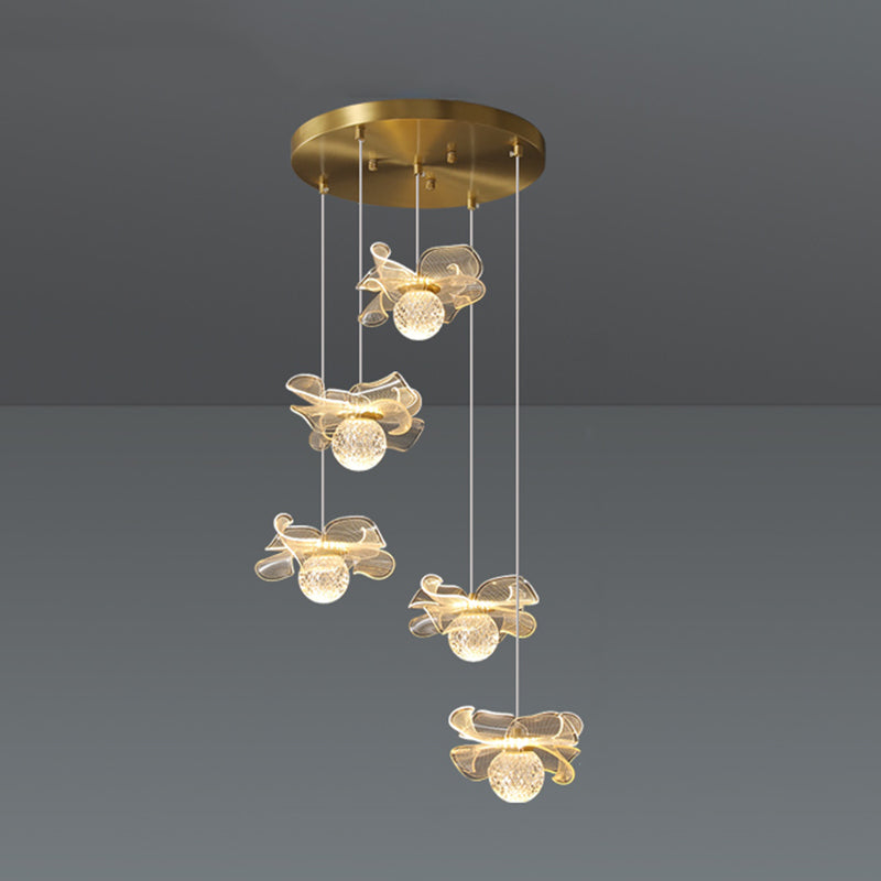 Minimalist Flower Shaped Shade Hanging Lamp, Art Deco Acrylic Shade Hanging Light for Bedroom