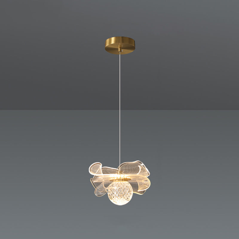 Minimalist Flower Shaped Shade Hanging Lamp, Art Deco Acrylic Shade Hanging Light for Bedroom