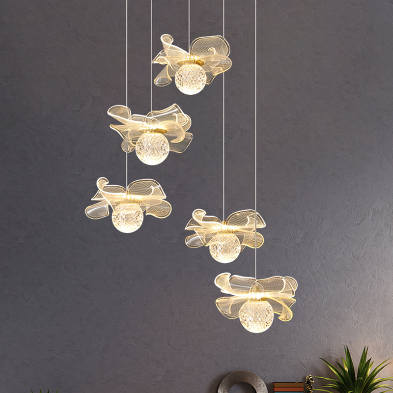 Minimalist Flower Shaped Shade Hanging Lamp, Art Deco Acrylic Shade Hanging Light for Bedroom