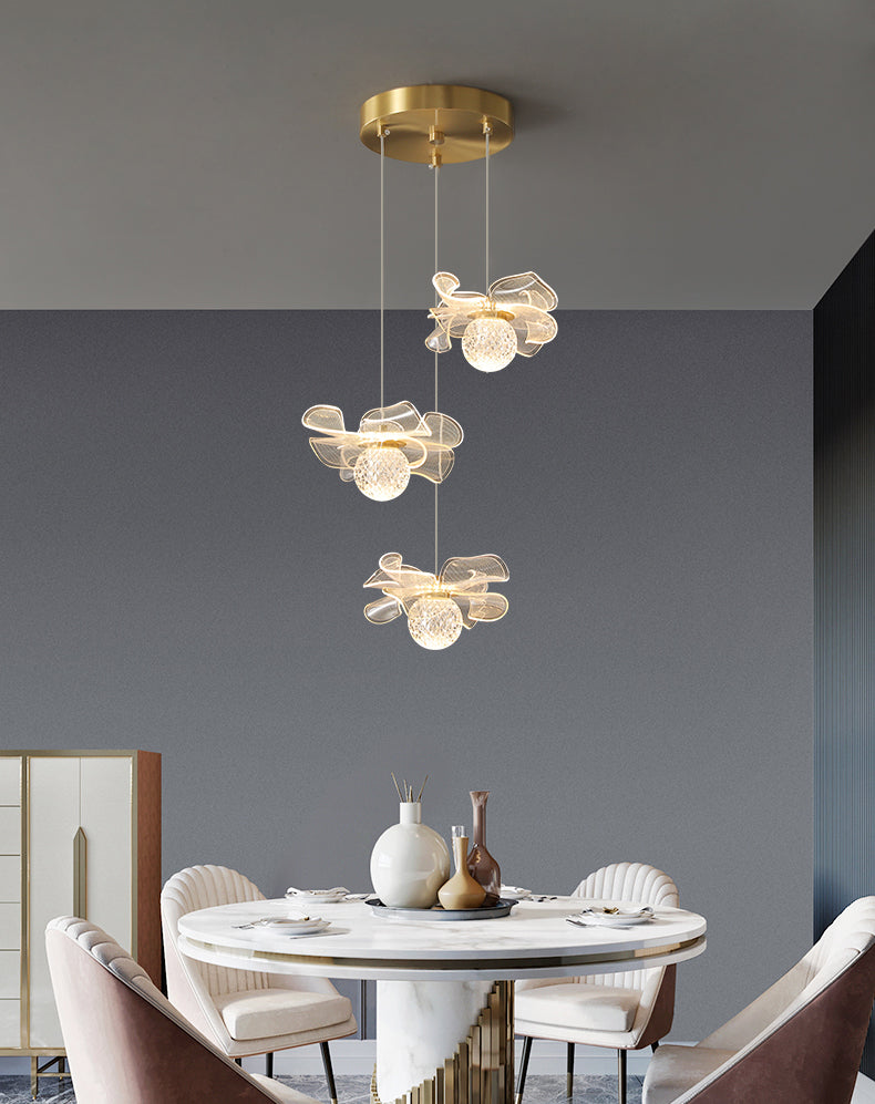 Minimalist Flower Shaped Shade Hanging Lamp, Art Deco Acrylic Shade Hanging Light for Bedroom