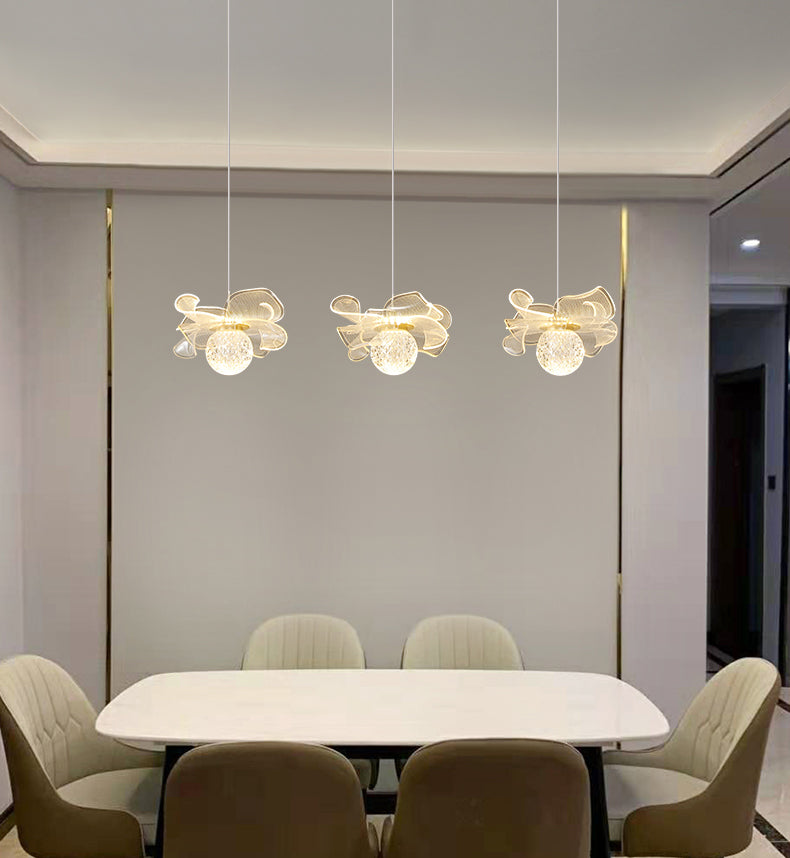 Minimalist Flower Shaped Shade Hanging Lamp, Art Deco Acrylic Shade Hanging Light for Bedroom