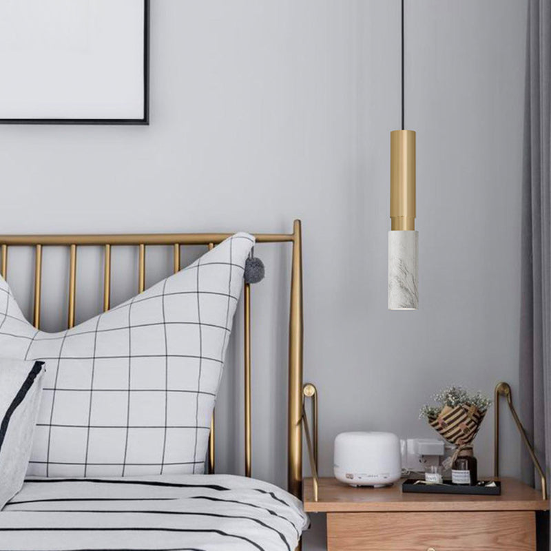 Minimalism Hanging Ceiling Light Marble 1-Light Cylinder Ceiling Pendant Light