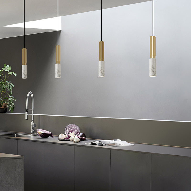 Minimalism Hanging Ceiling Light Marble 1-Light Cylinder Ceiling Pendant Light