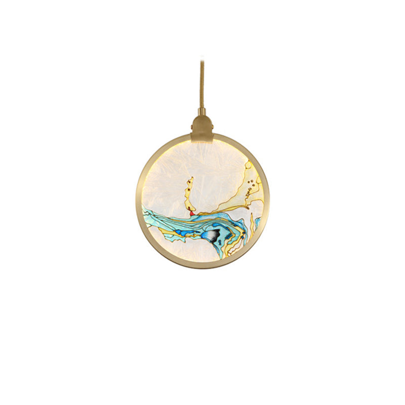 Postmodern Hanging Light Kit Bronze 1-Light Circle Ceiling Light for Bedroom