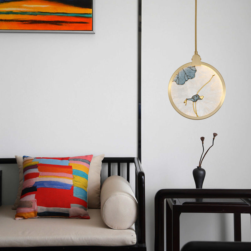 Postmodern Hanging Light Kit Bronze 1-Light Circle Ceiling Light for Bedroom