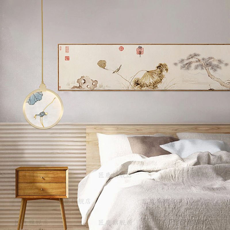 Postmodern Hanging Light Kit Bronze 1-Light Circle Ceiling Light for Bedroom