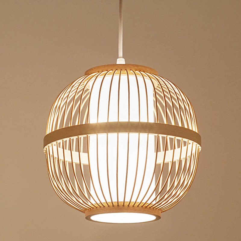 1-Light Bamboo Suspension Pendant Light Japanese Down Mini Pendant for Tea Room