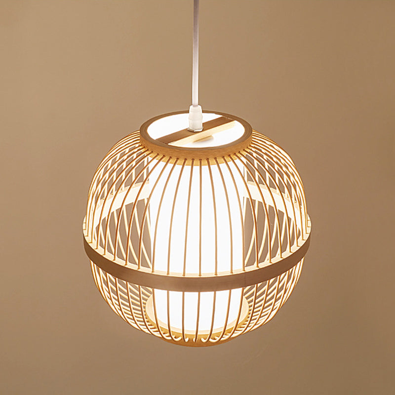 1-Light Bamboo Suspension Pendant Light Japanese Down Mini Pendant for Tea Room