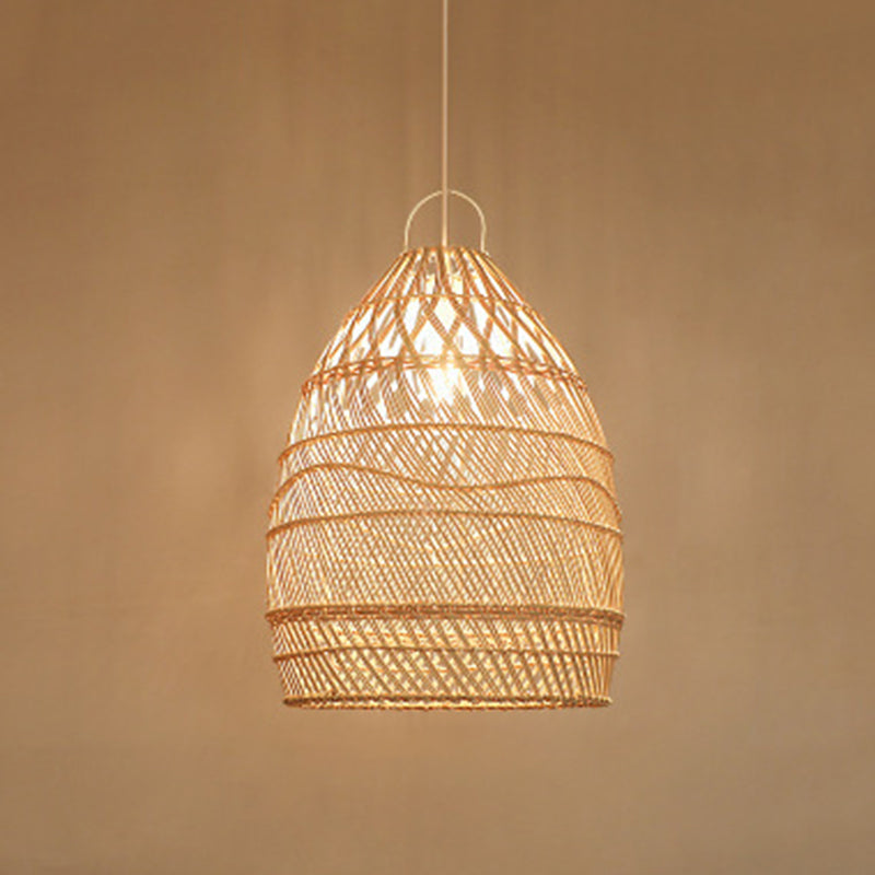 1-Light Bamboo Suspended Lighting Fixture Japanese Pendant Light Kit for Home-stay