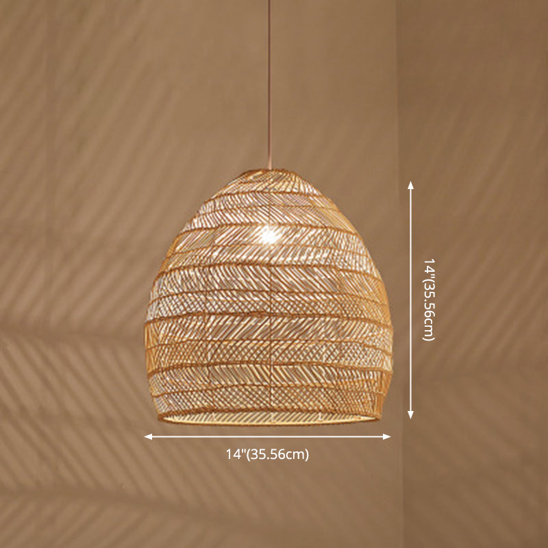 1-Light Bamboo Suspended Lighting Fixture Japanese Pendant Light Kit for Home-stay