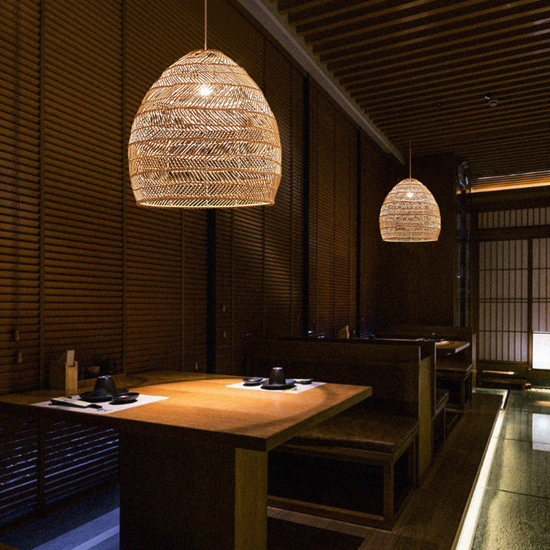 1-Light Bamboo Suspended Lighting Fixture Japanese Pendant Light Kit for Home-stay