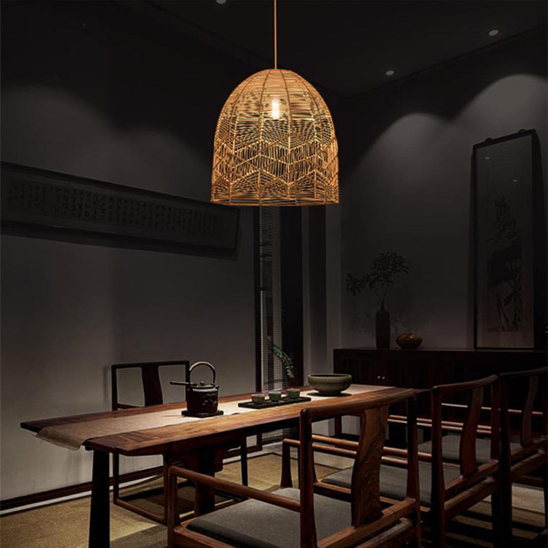 1-Light Bamboo Suspended Lighting Fixture Pendant Light Kit for Tea Room