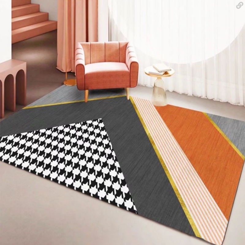 Navy Modern Carpet Polyester Striped Carpet Non-Slip Backing Area Carpet for Living Room