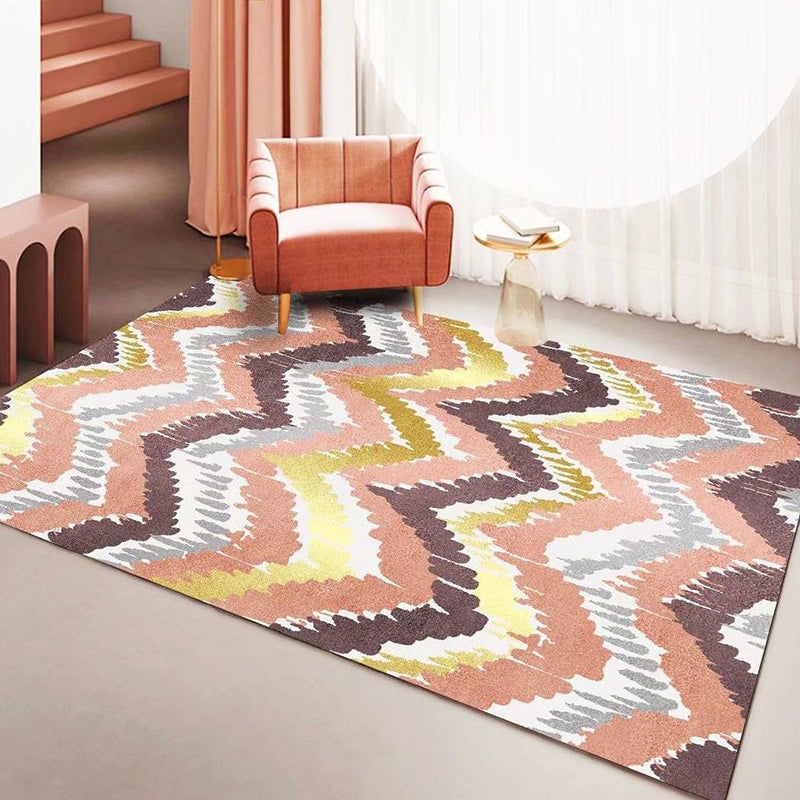 Dark Green Modern Rug Polyester Striped Area Rug Non-Slip Backing Rug for Drawing Room