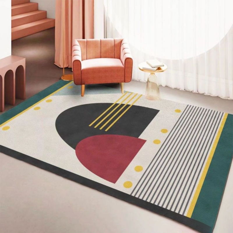 Dark Green Modern Rug Polyester Striped Area Rug Non-Slip Backing Rug for Drawing Room