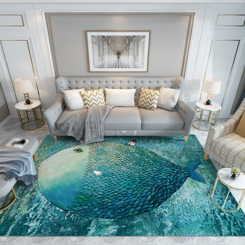 Modern Indoor Rug Minimalist Fish Print Polyster Carpet Washable Anti-Slip Carpet for Living Room