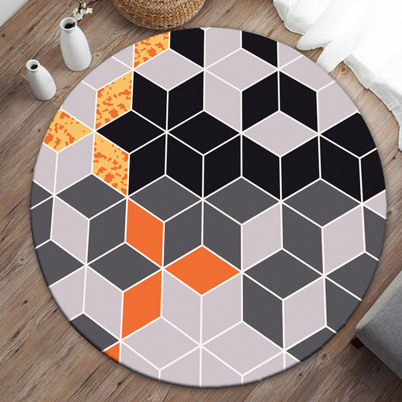 Modern Geometric Print Rug Black Polyester Area Carpet Stain Resistant Rug for Living Room