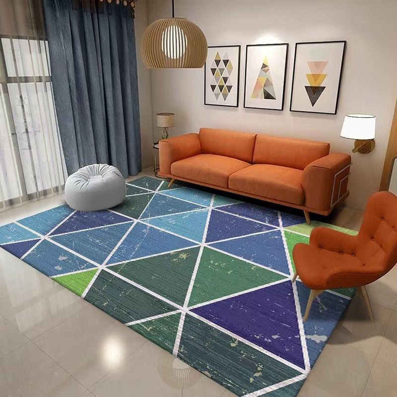 Modern Living Room Area Rug Geometric Pattern Polyester Rug Stain Resistant Easy Care Carpet