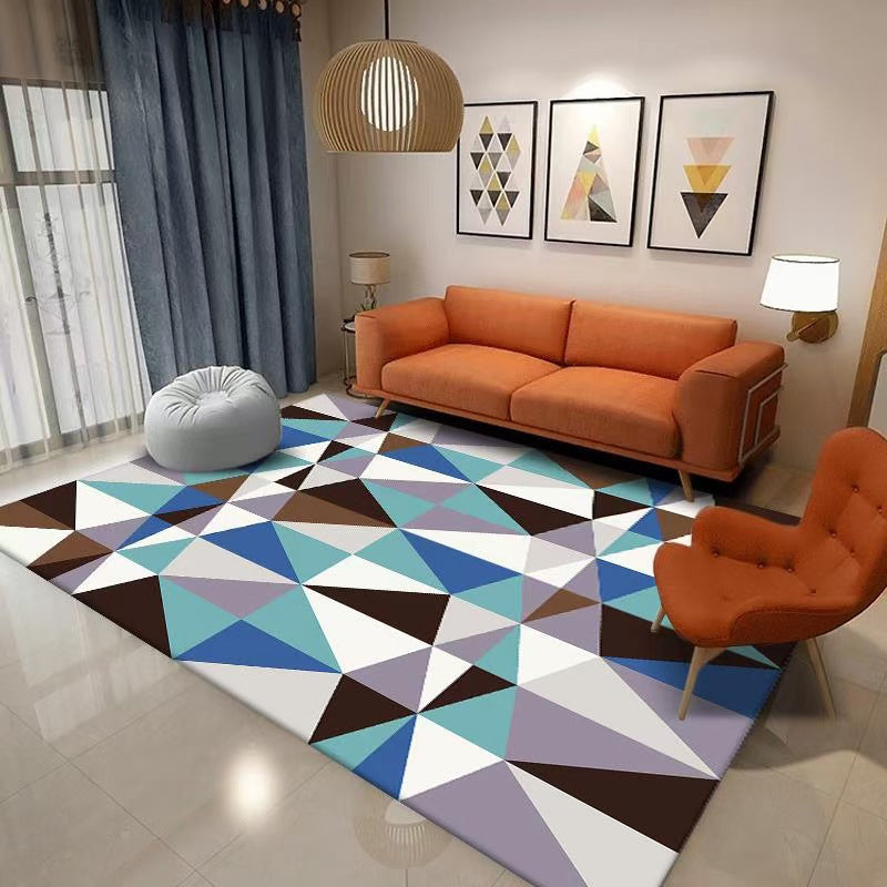 Modern Living Room Area Rug Geometric Pattern Polyester Rug Stain Resistant Easy Care Carpet