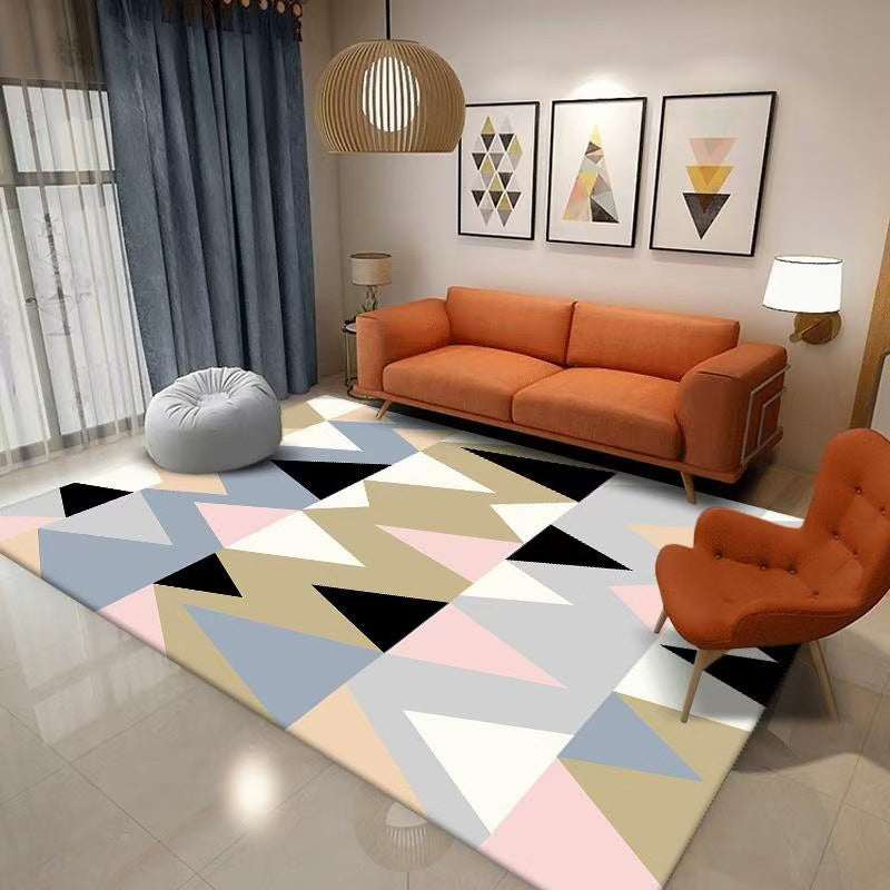 Modern Living Room Area Rug Geometric Pattern Polyester Rug Stain Resistant Easy Care Carpet