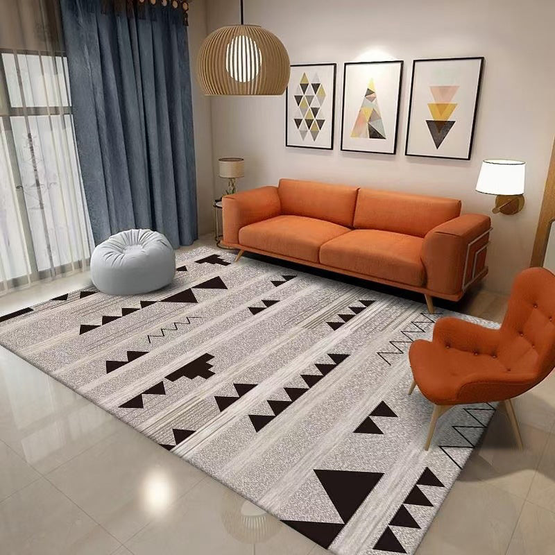Modern Living Room Area Rug Geometric Pattern Polyester Rug Stain Resistant Easy Care Carpet