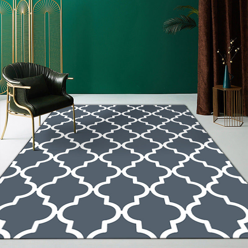 Comfortable Area Rug Geometric Print Polyester Rug Stain Resistant Indoor Carpet