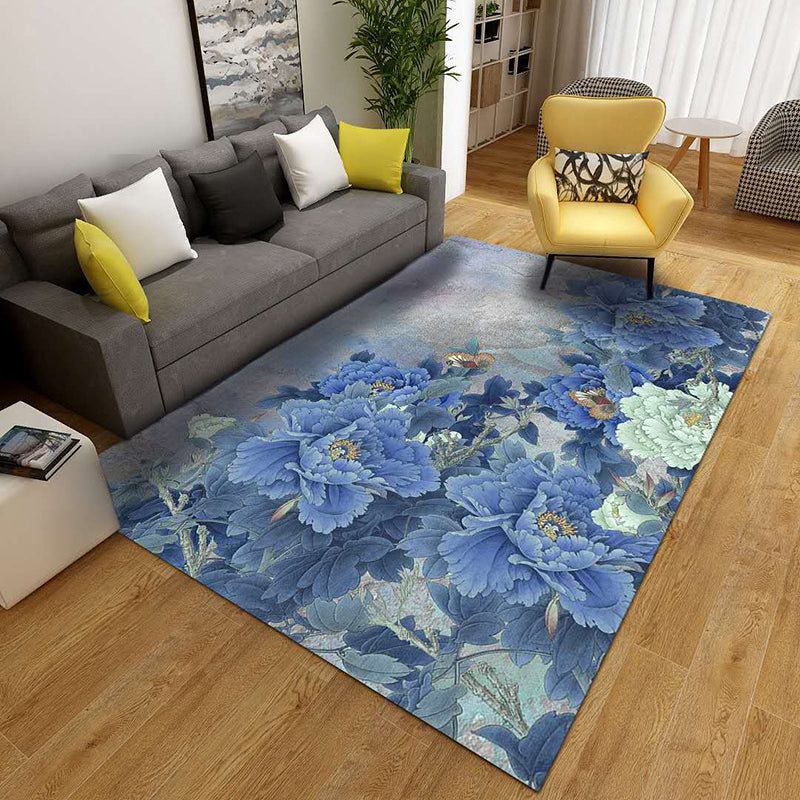 Modern Indoor Rug Bold Flower Print Carpet Washable Polyster Area Carpet with Non-Slip Backing
