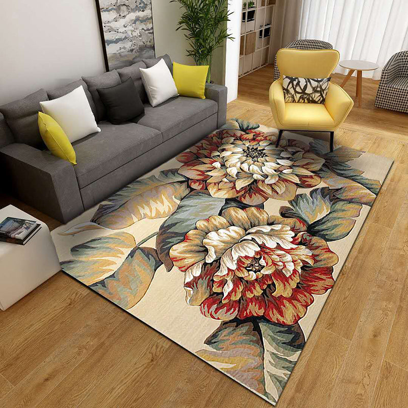 Minimalist Polyster Carpet Contemporary Plant Pattern Indoor Rug Washable Area Rug for Home Decor