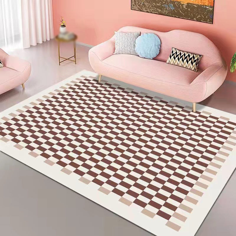 Casual Home Decoration Carpet Plaid Pattern Area Rug Polyester Non-Slip Backing Indoor Carpet
