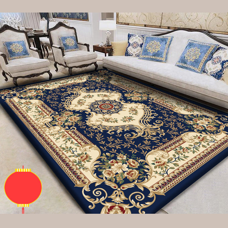 Dunkelroter Vintage Teppich Polyester Blumen Teppich Rutschhalter Teppich für Wohnzimmer